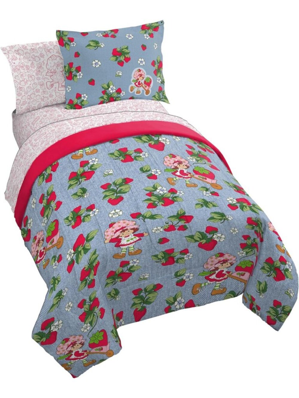 5-Piece Strawberry Shortcake Twin Comforter Set - Kids Bedding, Blue & Fun